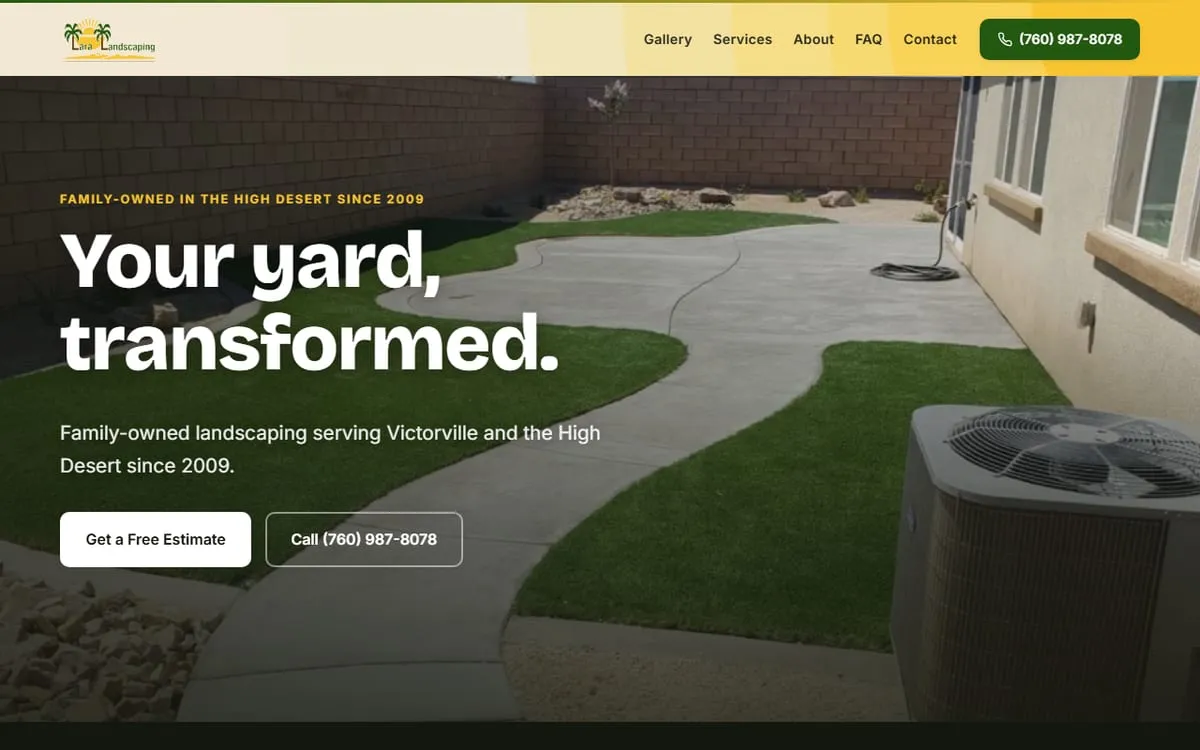 The new Lara Landscaping website on a laptop