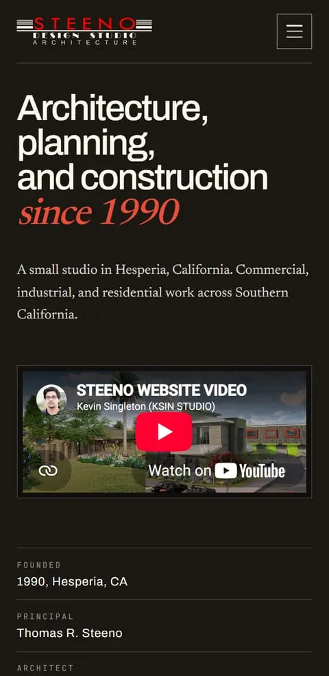 The Steeno Design Studio website on a phone